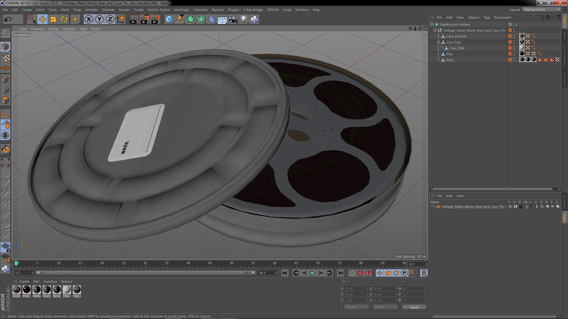 Vintage Metal Movie Reel and Case Tin 3D