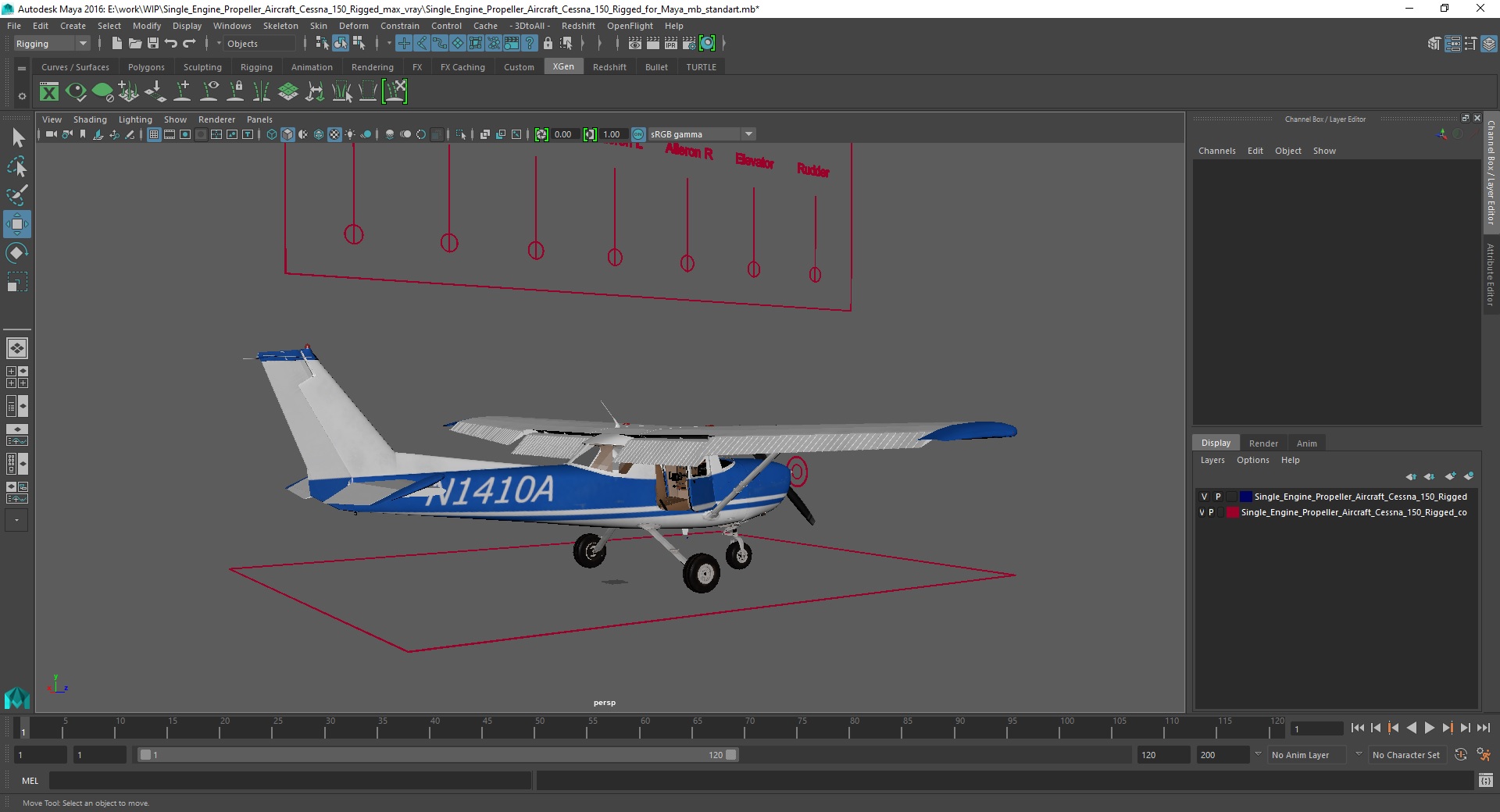 Single Engine Propeller Aircraft Cessna 150 Rigged for Maya 3D model