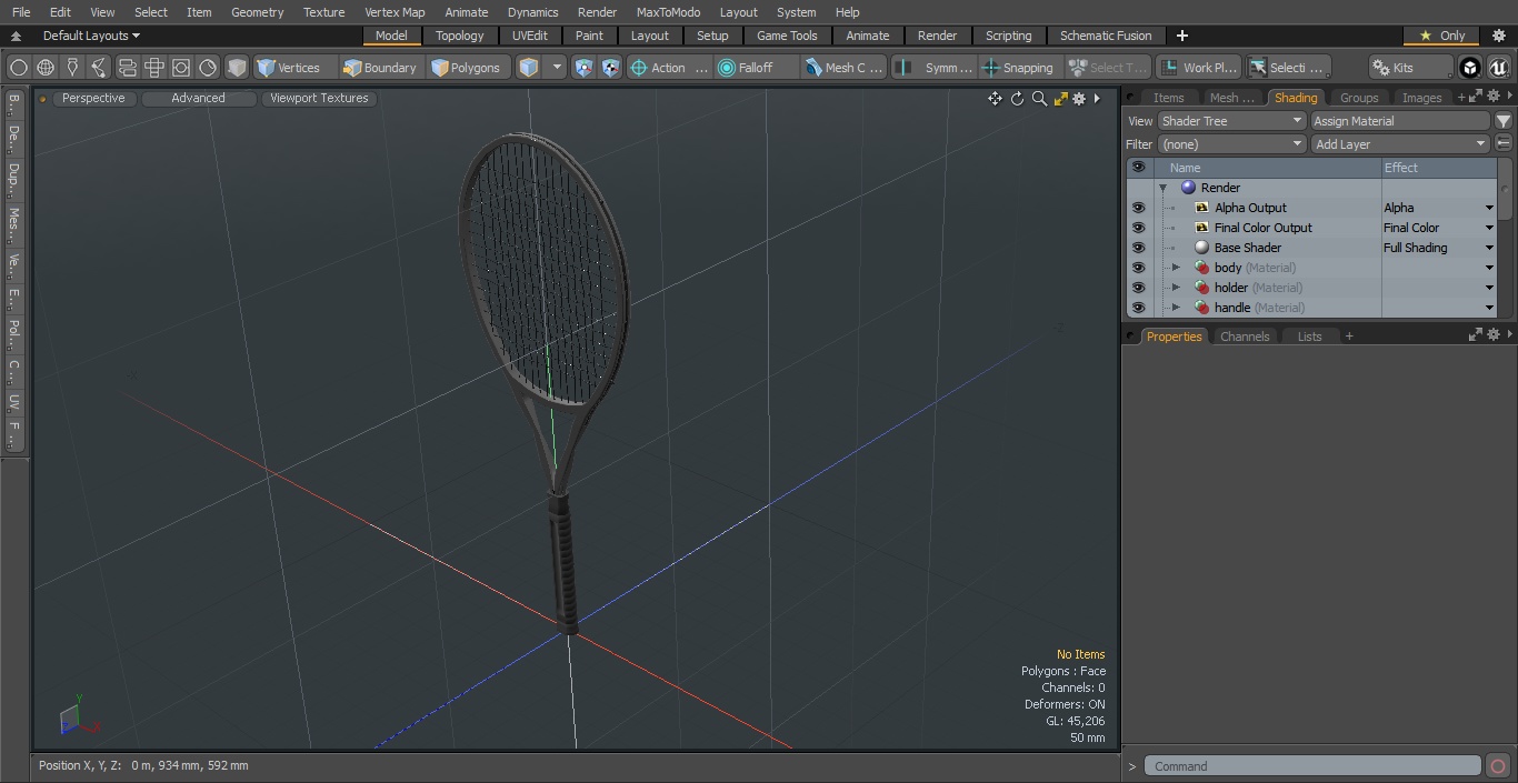 Black Tennis Racket 3D model