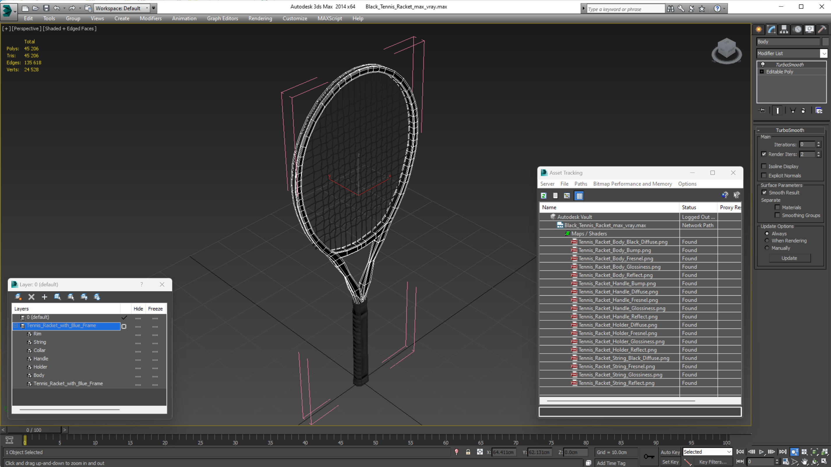 Black Tennis Racket 3D model