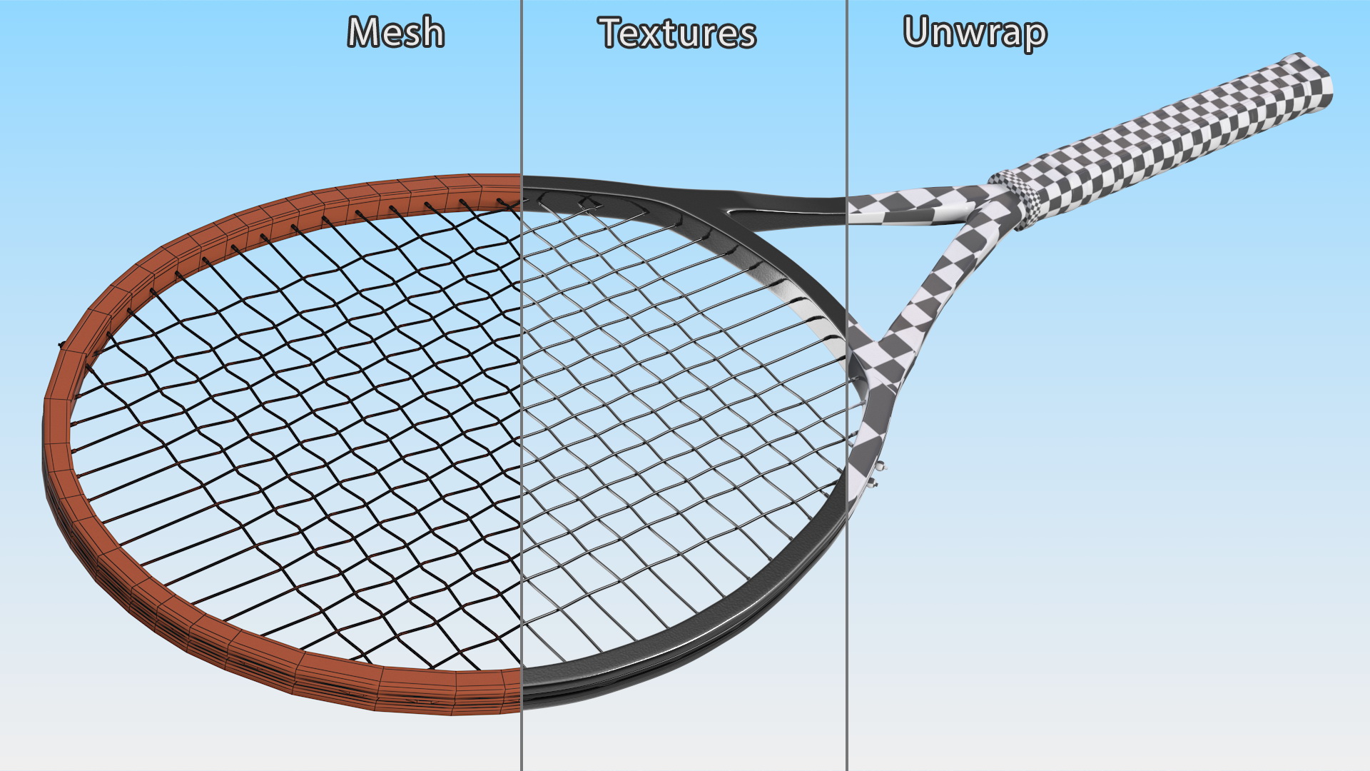 Black Tennis Racket 3D model