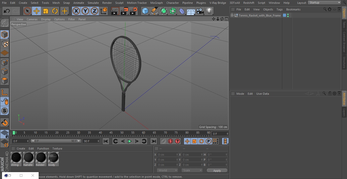 Black Tennis Racket 3D model