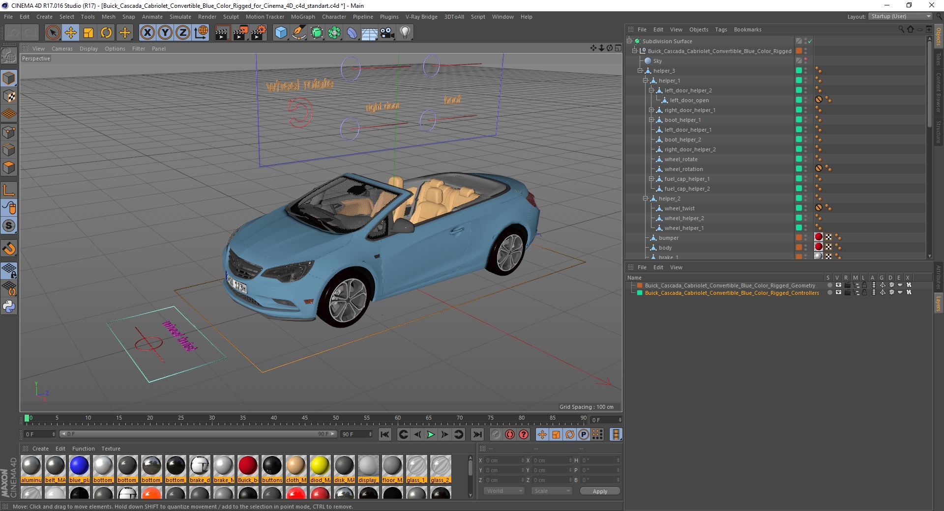 Buick Cascada Cabriolet Convertible Blue Color Rigged for Cinema 4D 3D