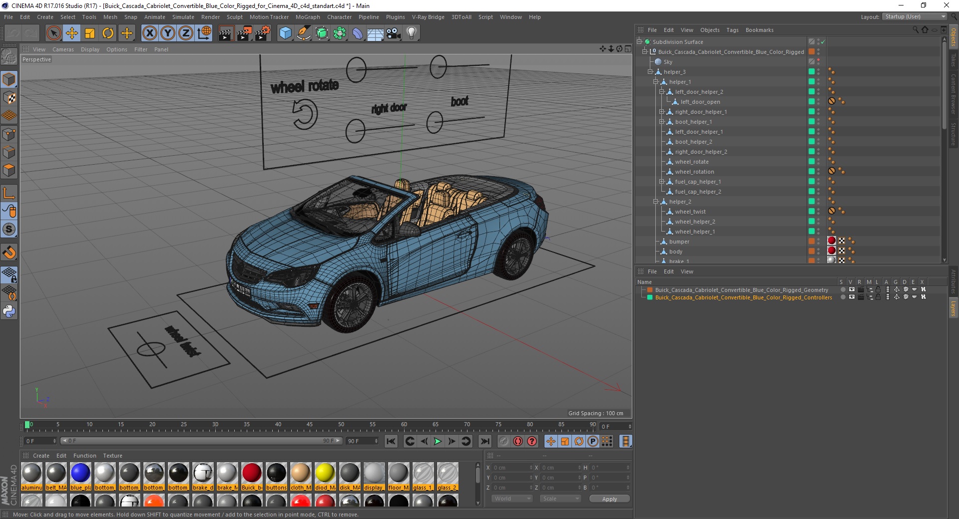 Buick Cascada Cabriolet Convertible Blue Color Rigged for Cinema 4D 3D