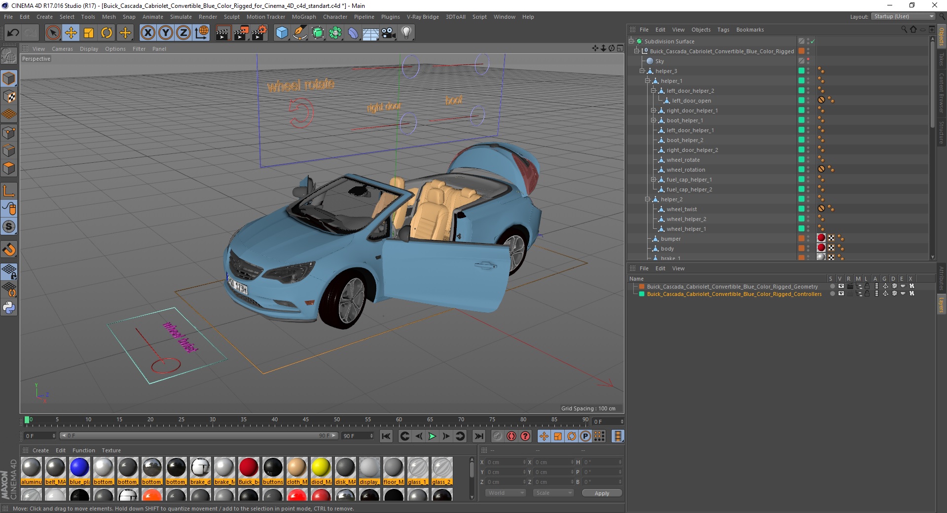 Buick Cascada Cabriolet Convertible Blue Color Rigged for Cinema 4D 3D