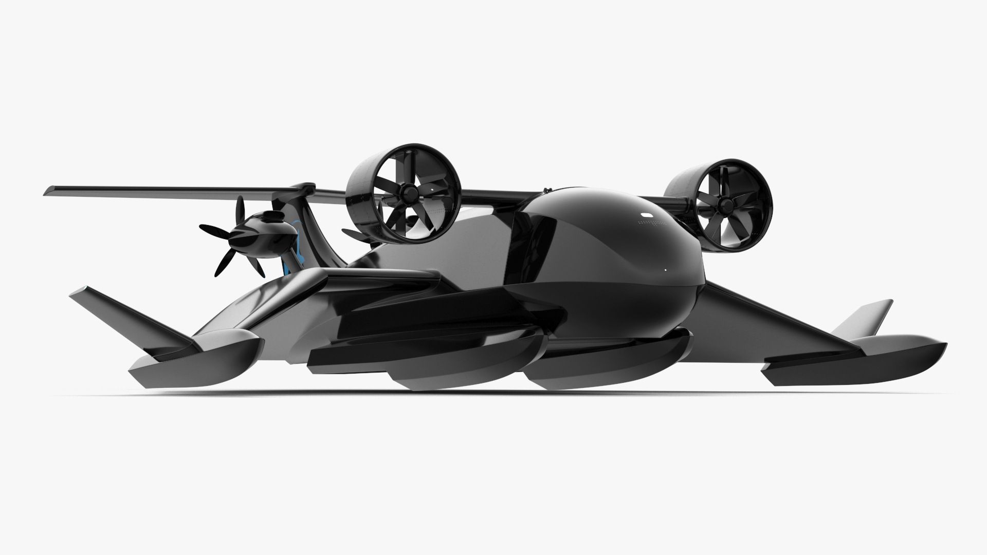 3D Flying Ship Concept Black Color Rigged model