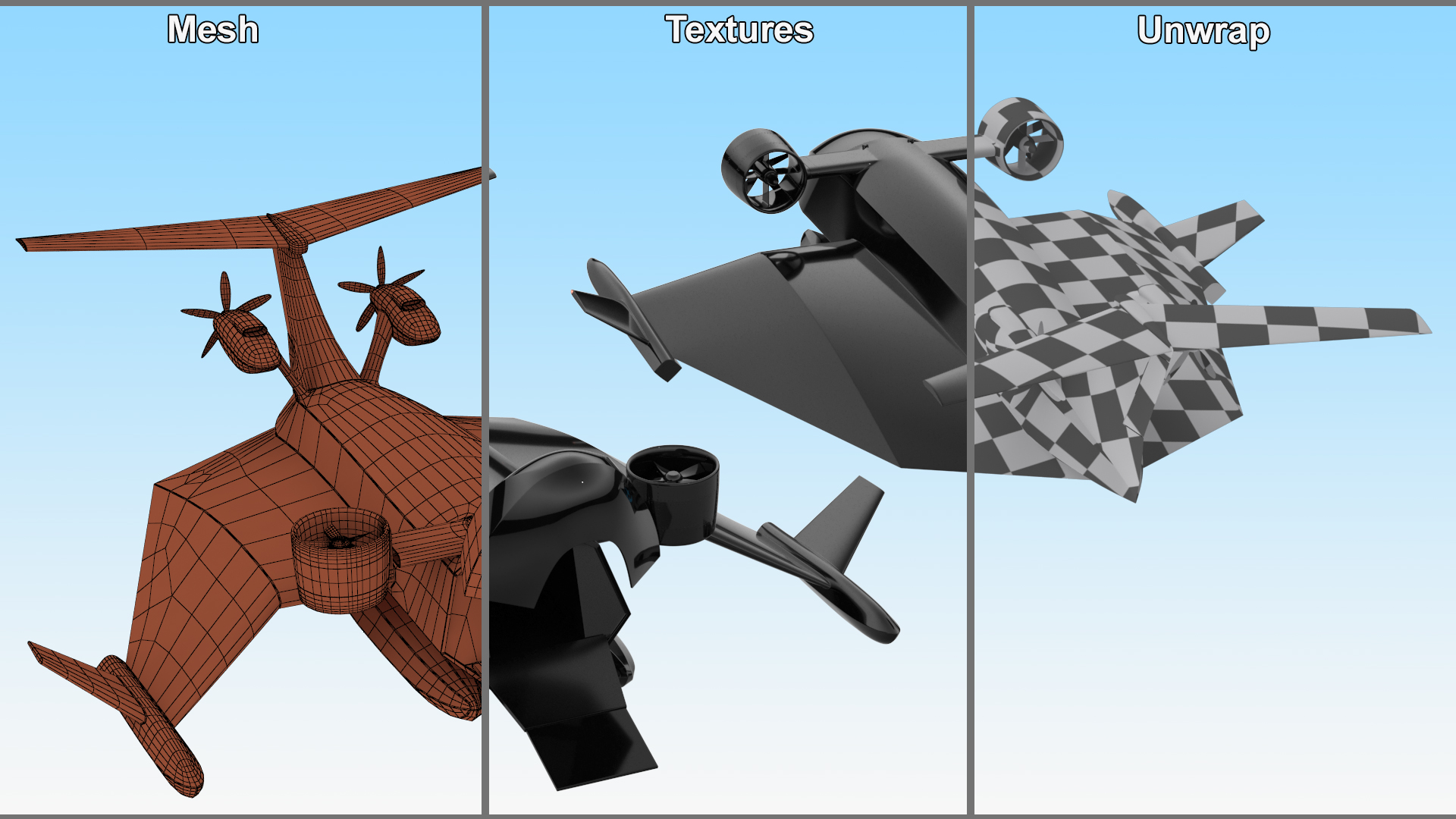 3D Flying Ship Concept Black Color Rigged model