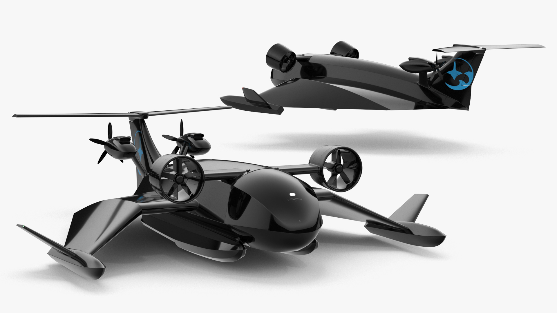 3D Flying Ship Concept Black Color Rigged model