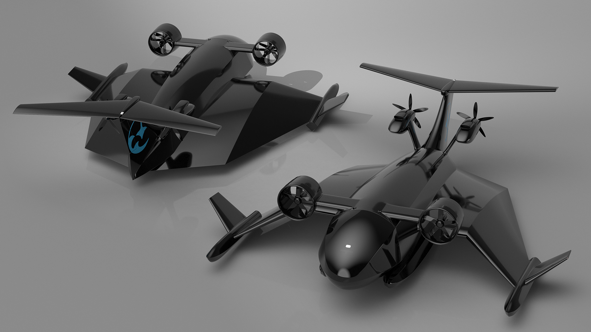 3D Flying Ship Concept Black Color Rigged model