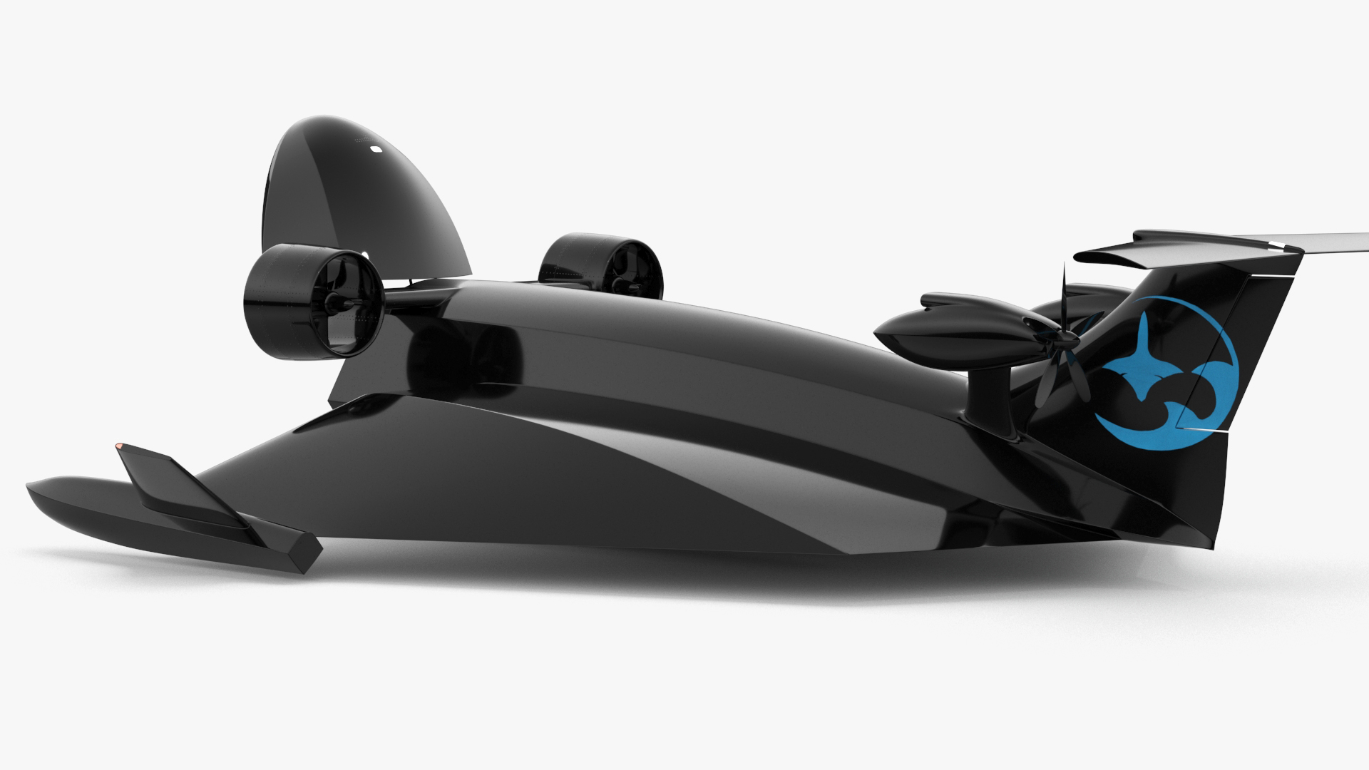 3D Flying Ship Concept Black Color Rigged model