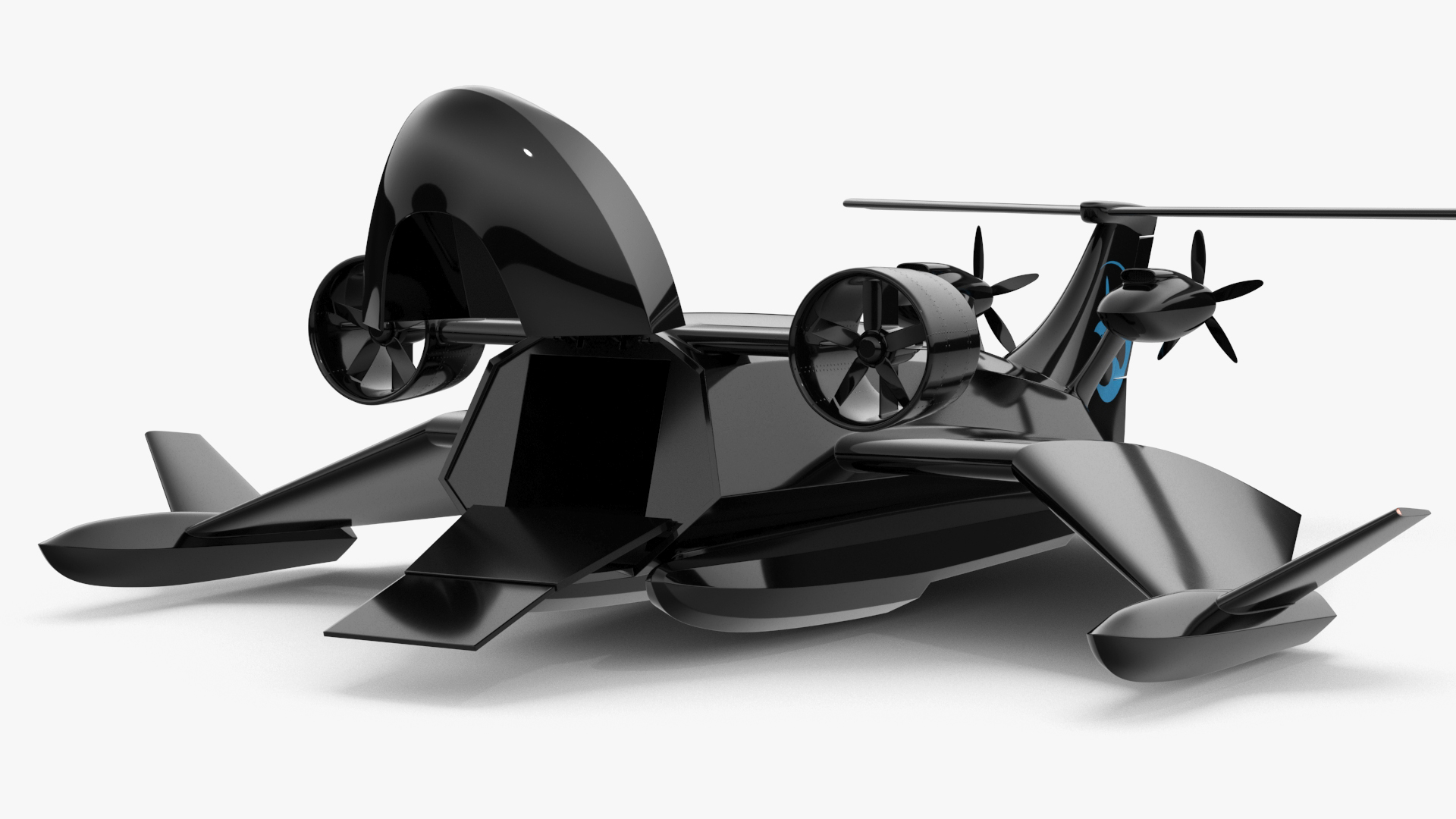 3D Flying Ship Concept Black Color Rigged model