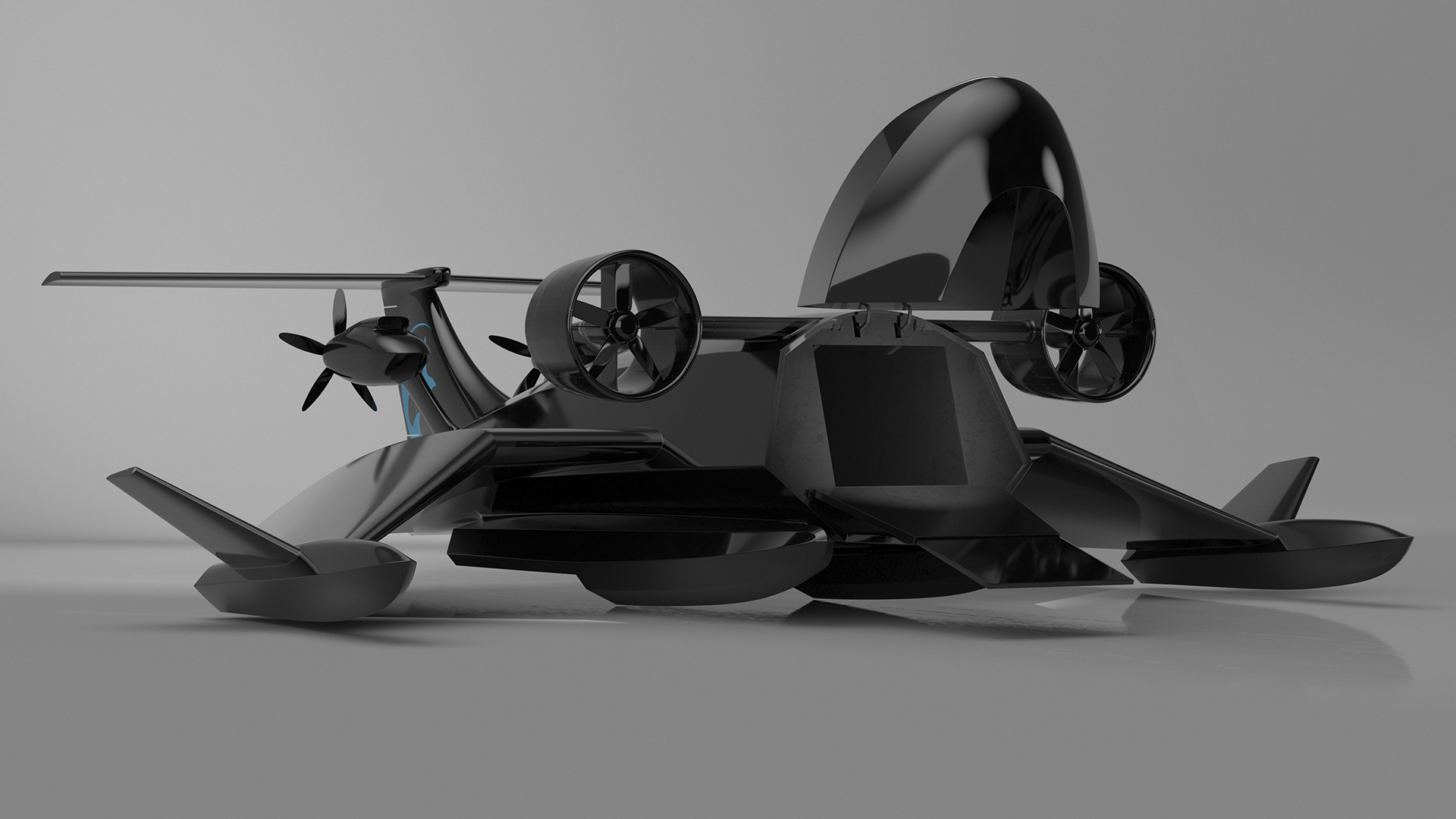 3D Flying Ship Concept Black Color Rigged model