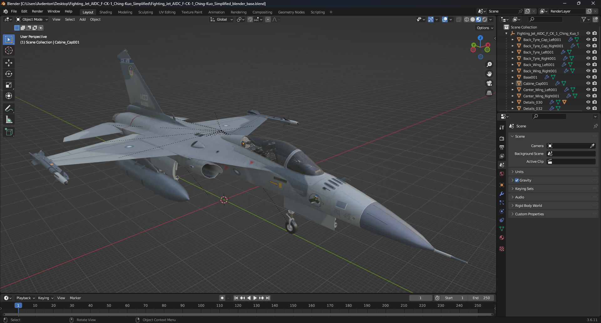 3D model Fighting Jet AIDC F-CK-1 Ching-Kuo Simplified