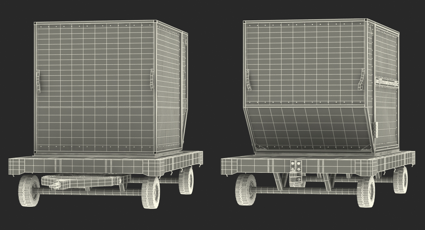 3D model Airport Baggage Trailer with Container Rigged