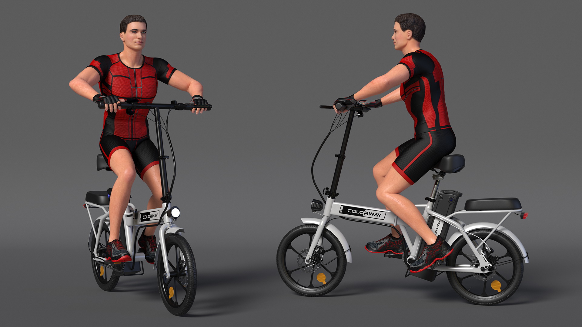 Cyclist on White Electric Colorway Bike 3D model