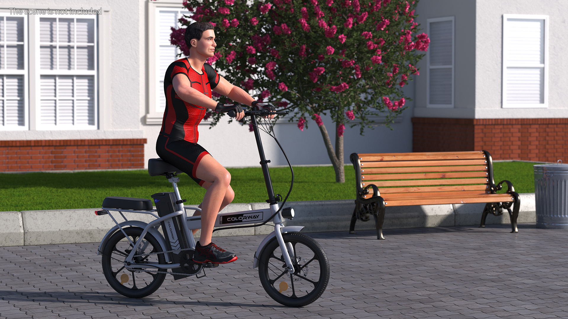 Cyclist on White Electric Colorway Bike 3D model