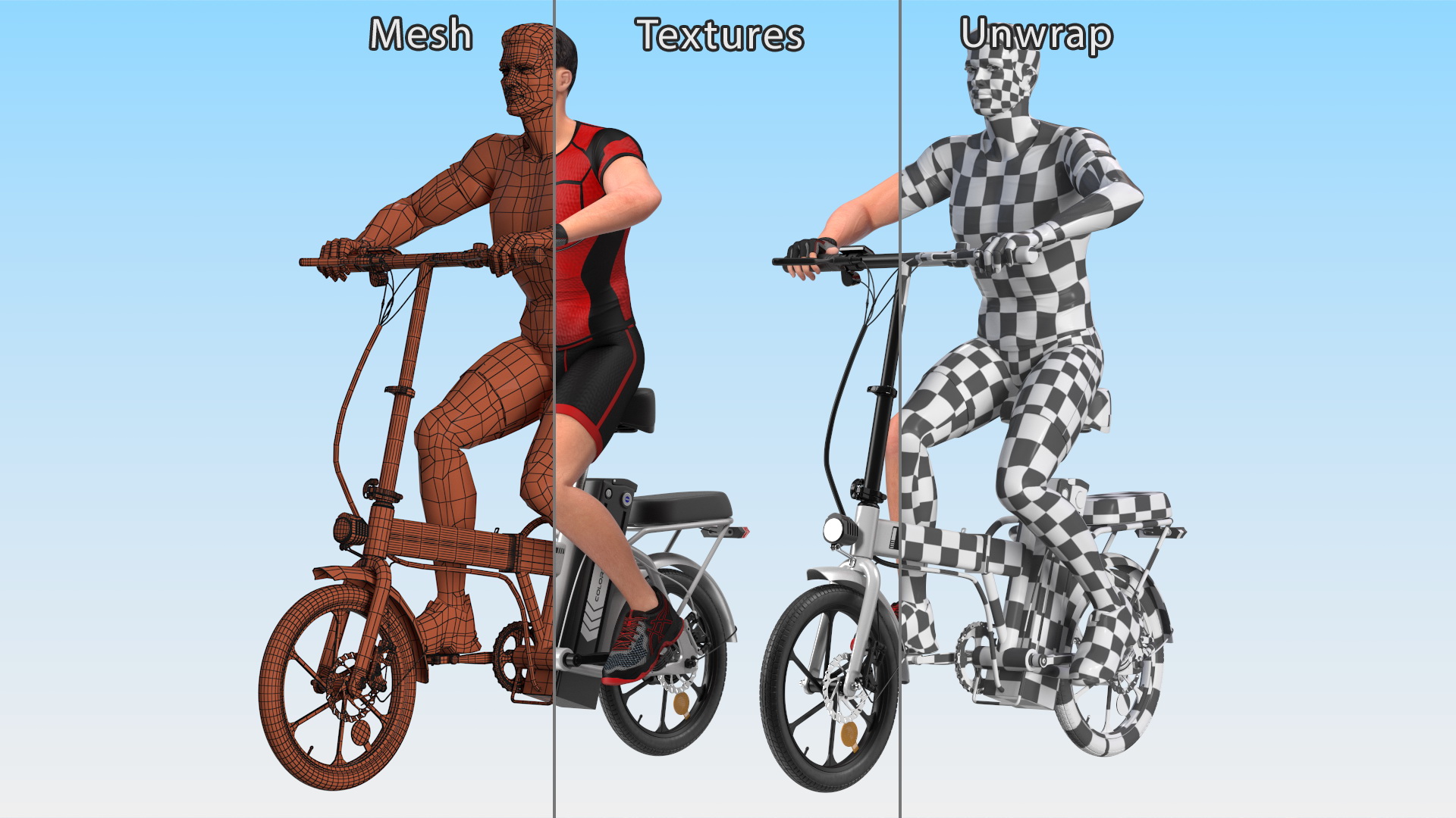 Cyclist on White Electric Colorway Bike 3D model