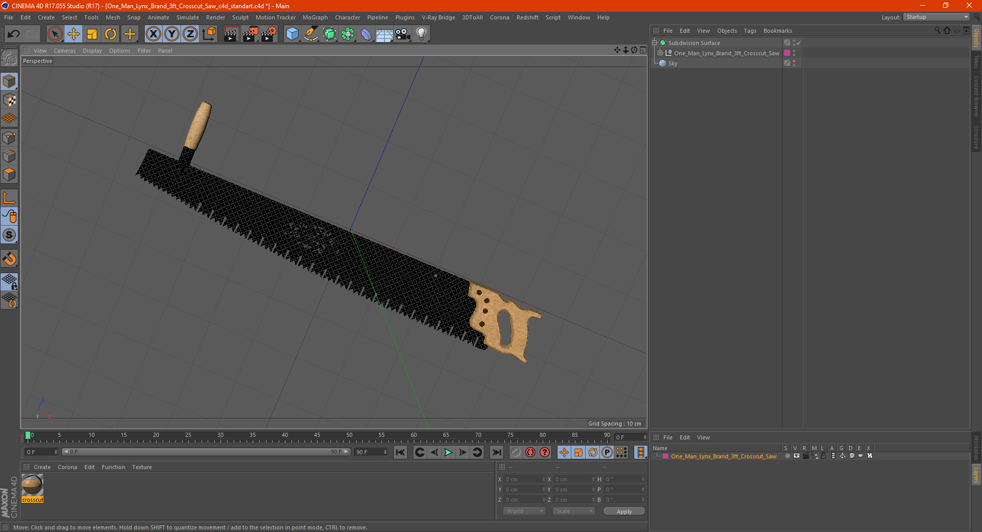 3D model One Man Lynx Brand 3ft Crosscut Saw