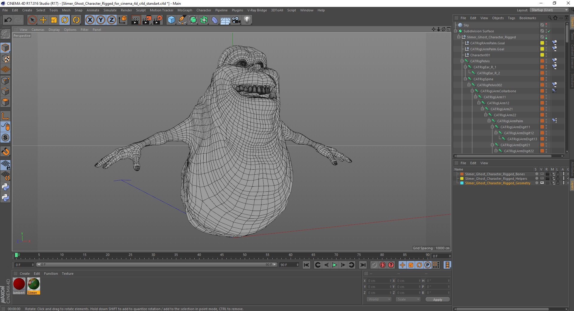 3D Slimer Ghost Character Rigged for Cinema 4D model