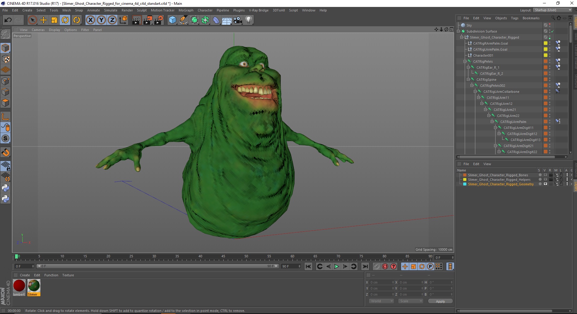 3D Slimer Ghost Character Rigged for Cinema 4D model