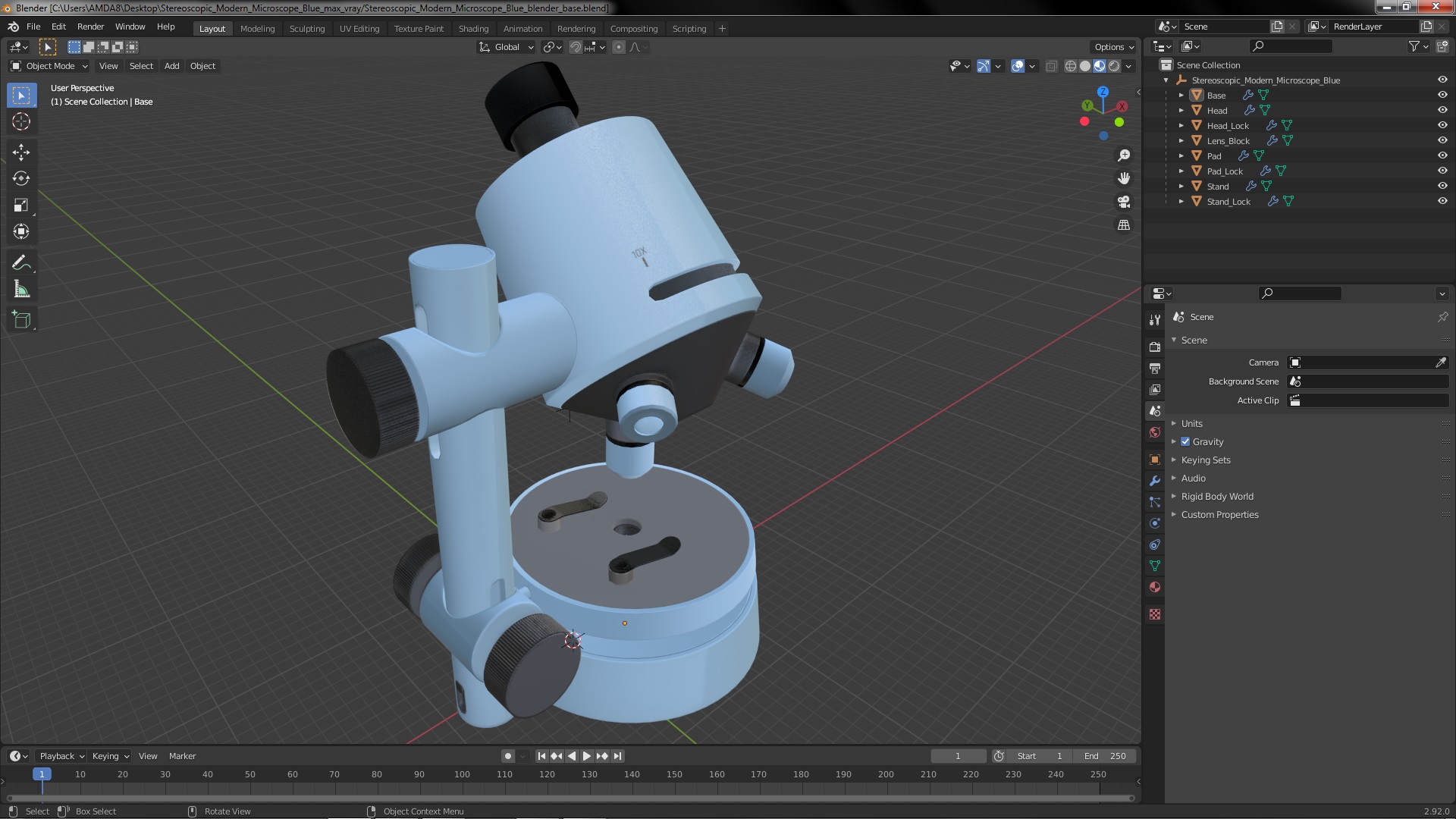 3D model Stereoscopic Modern Microscope Blue