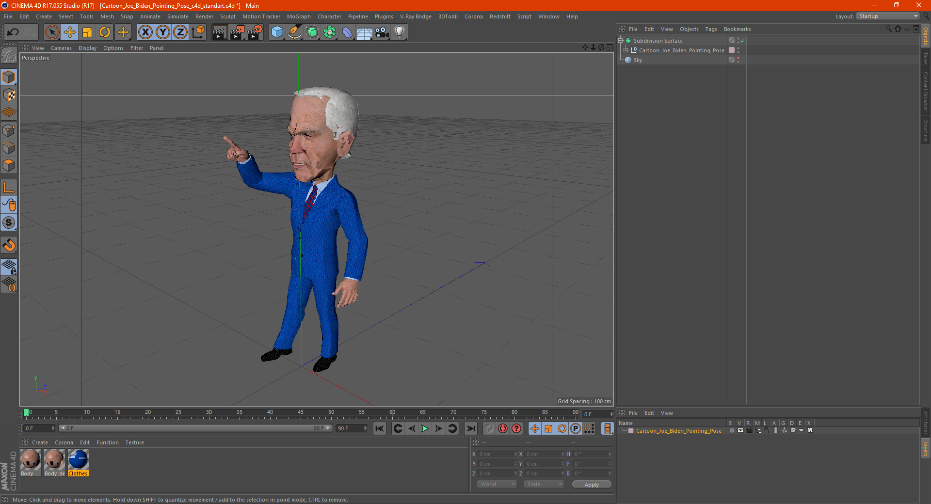 3D Cartoon Joe Biden Pointing Pose
