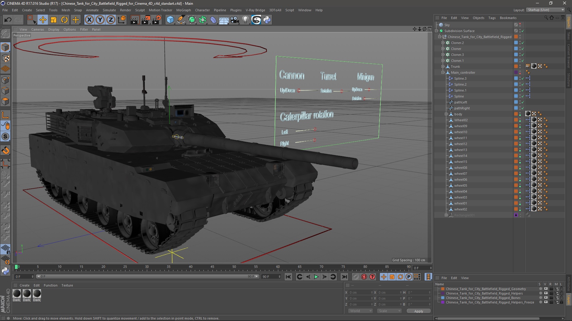 Chinese Tank for City Battlefield Rigged for Cinema 4D 3D model