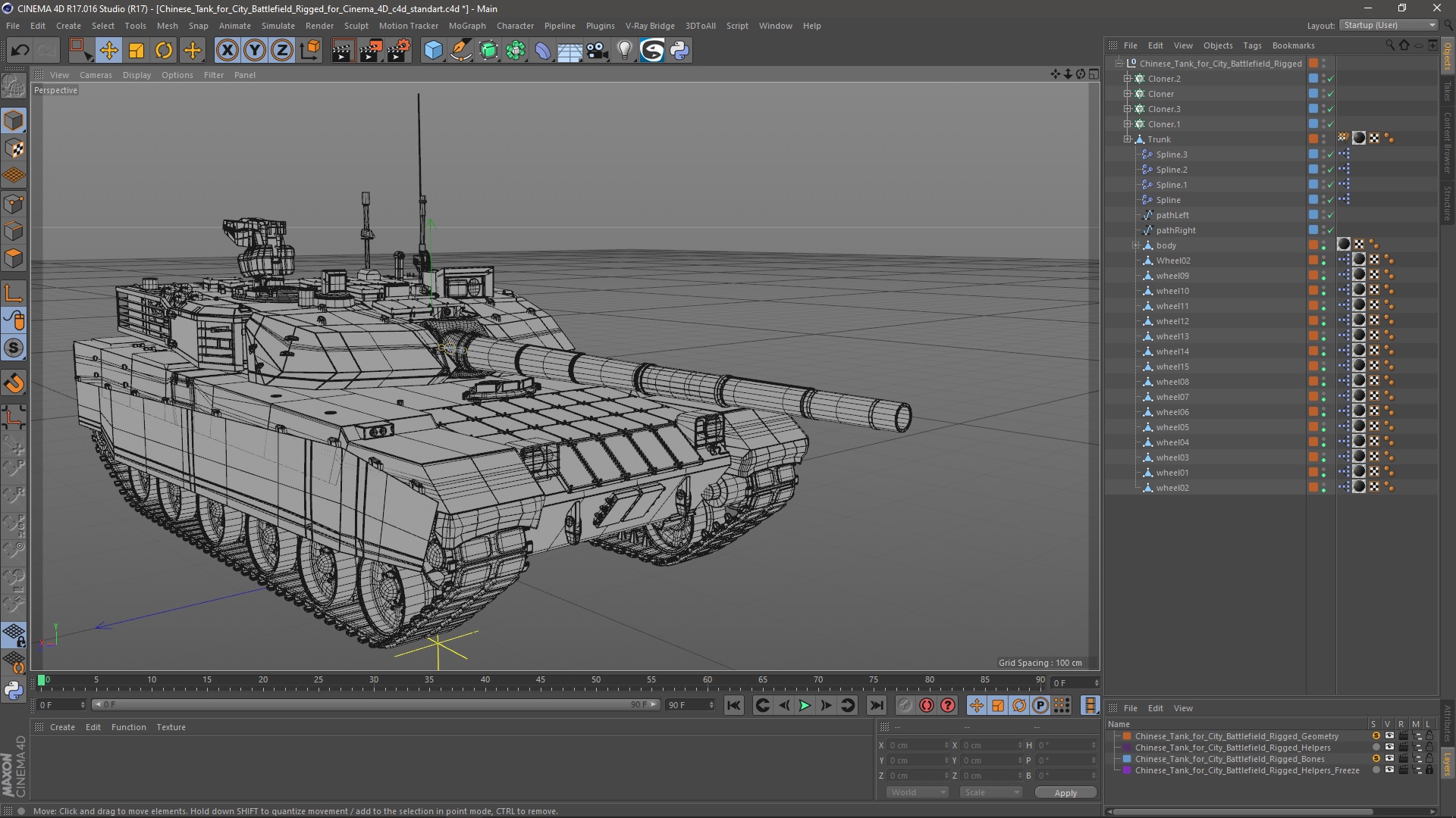 Chinese Tank for City Battlefield Rigged for Cinema 4D 3D model