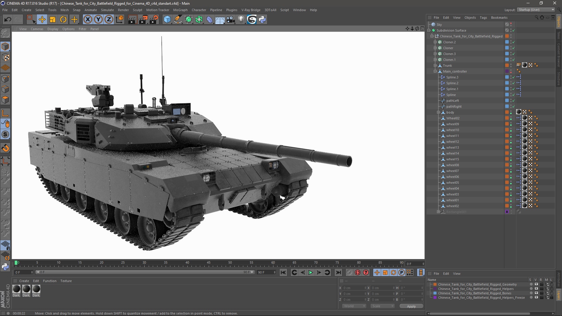 Chinese Tank for City Battlefield Rigged for Cinema 4D 3D model