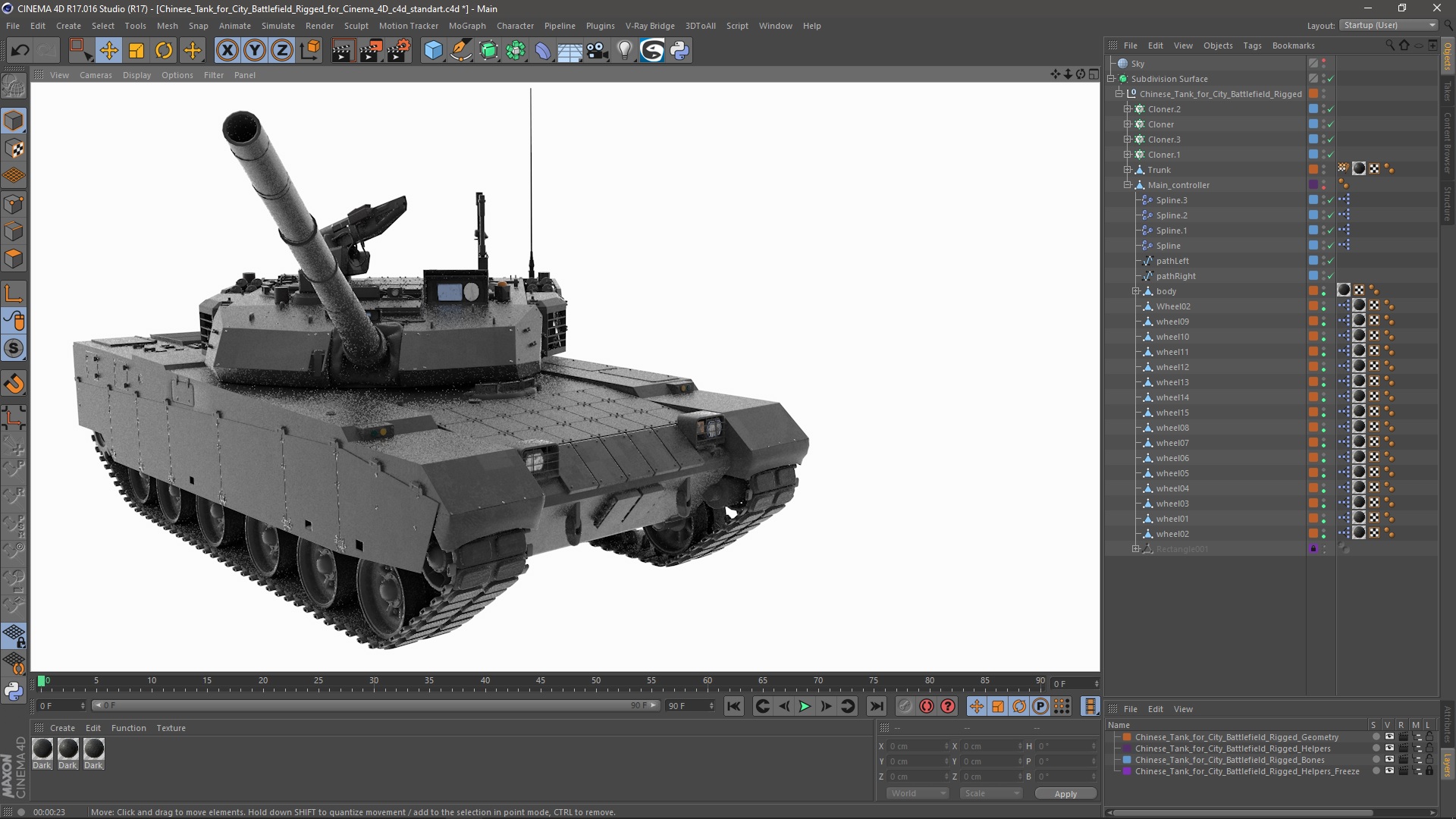 Chinese Tank for City Battlefield Rigged for Cinema 4D 3D model
