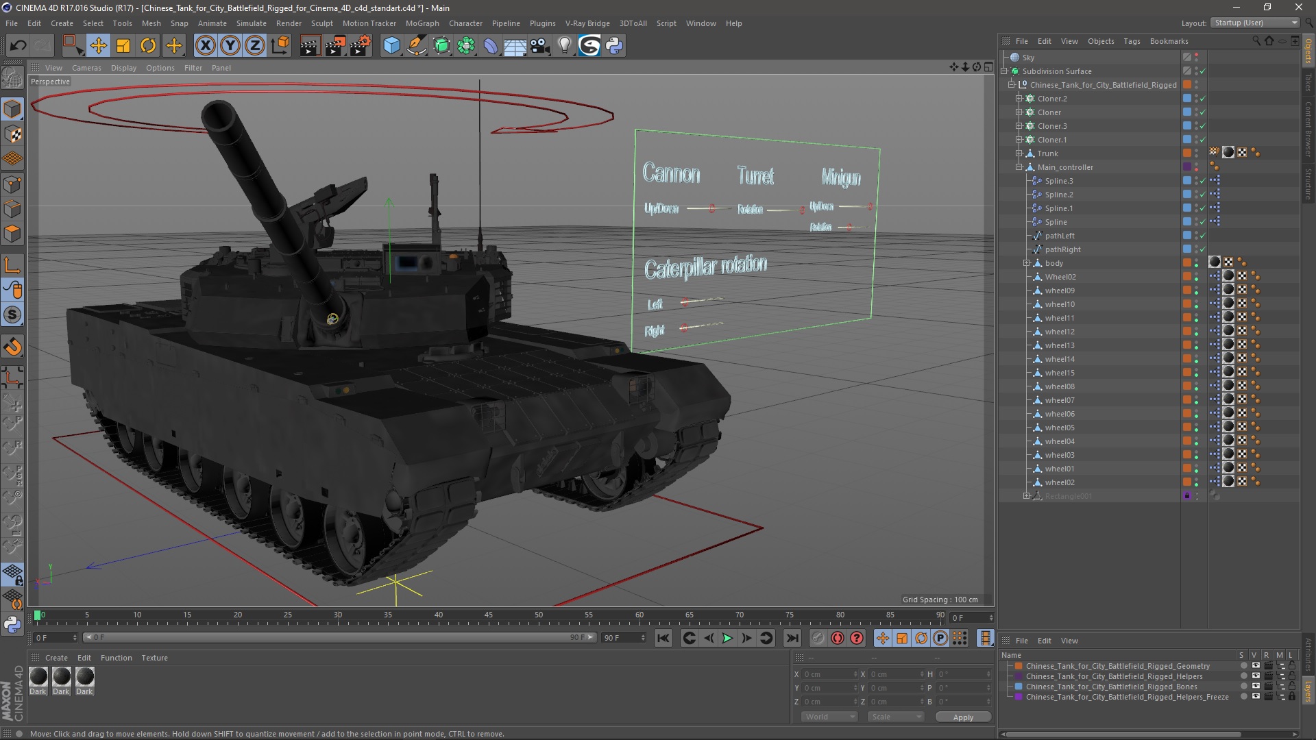 Chinese Tank for City Battlefield Rigged for Cinema 4D 3D model