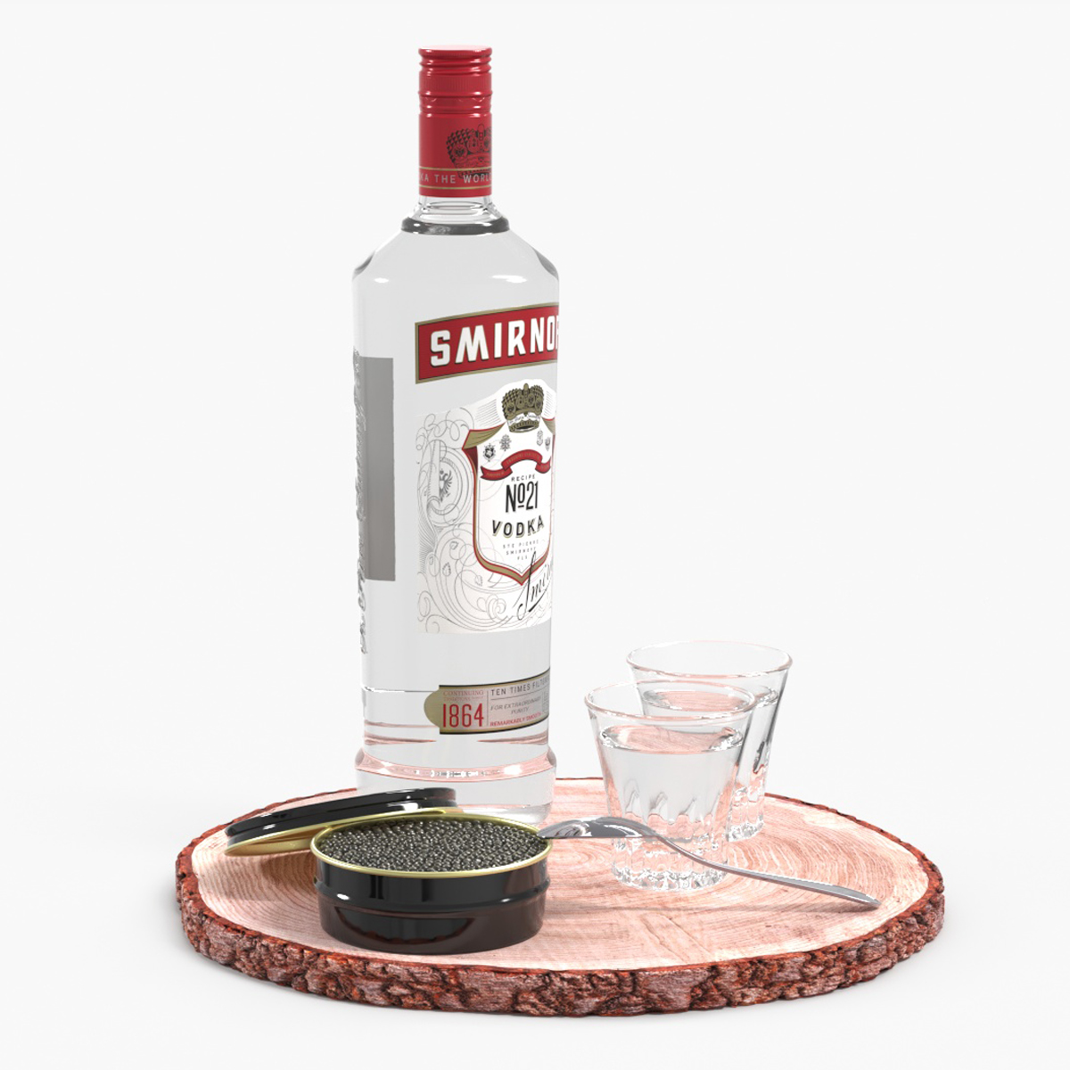 Smirnoff Vodka Serving Set with Caviar and Shots 3D model collection preview