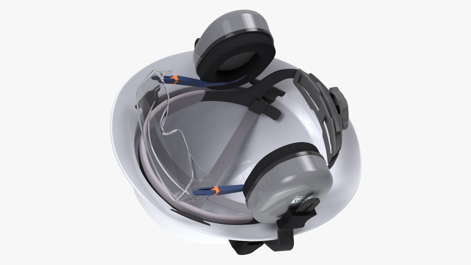 Safety Helmet with Earmuffs and Glasses 3D model