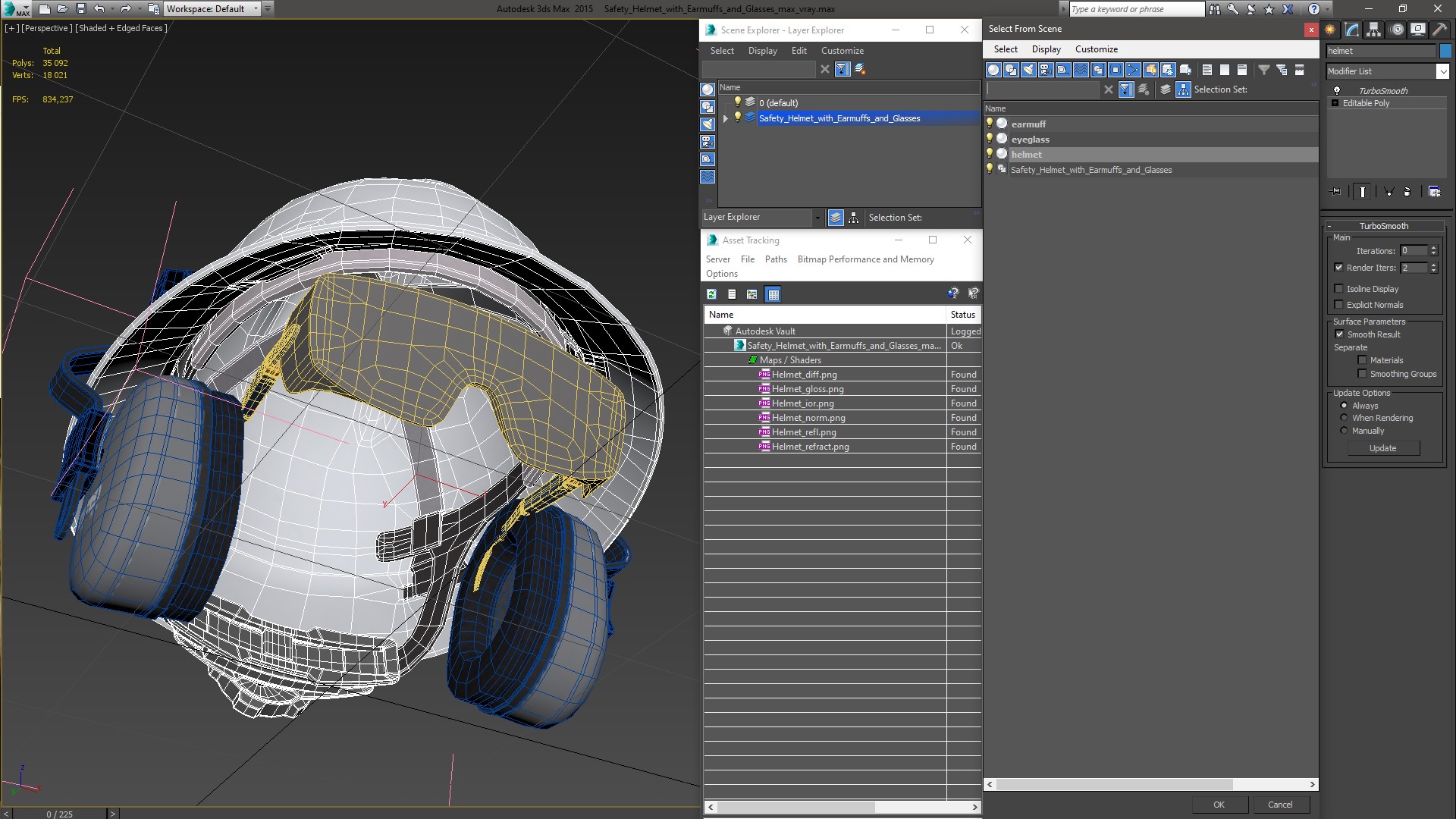 Safety Helmet with Earmuffs and Glasses 3D model