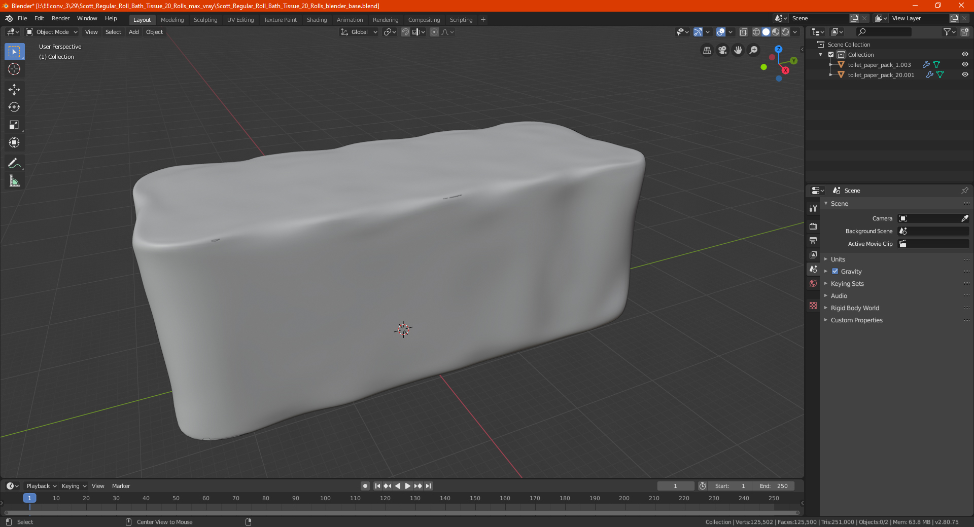 Scott Regular Roll Bath Tissue 20 Rolls 3D model