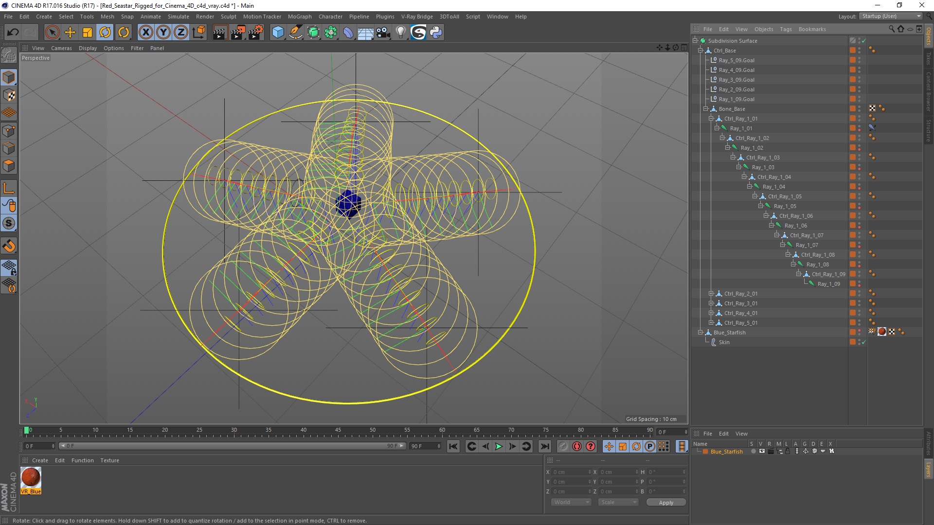 3D Red Sea Star Rigged for Cinema 4D model
