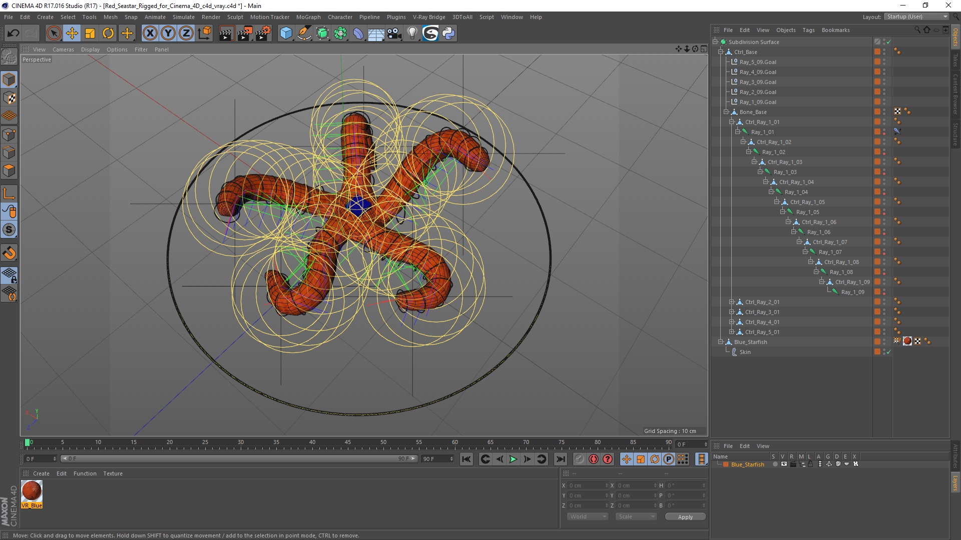 3D Red Sea Star Rigged for Cinema 4D model