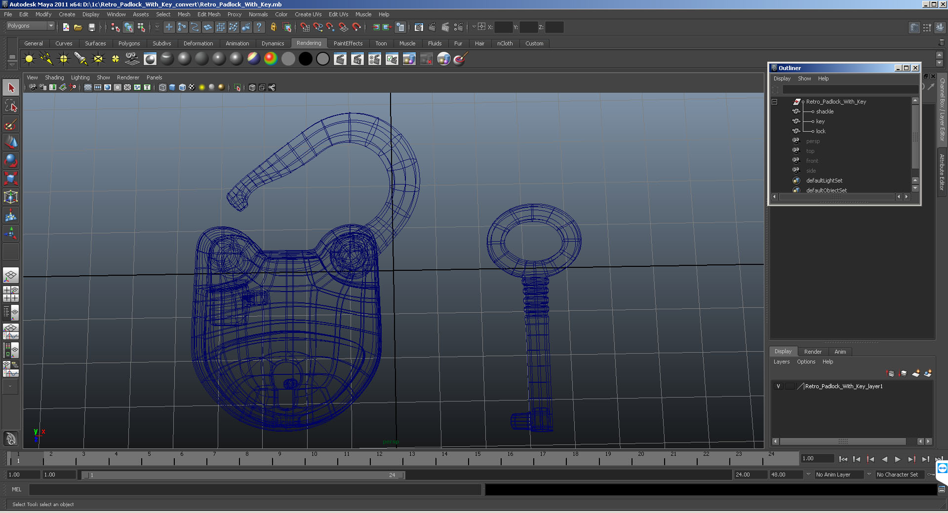 Retro Padlock With Key 3D