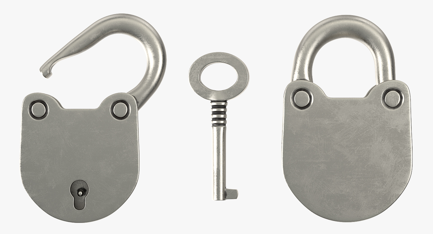 Retro Padlock With Key 3D