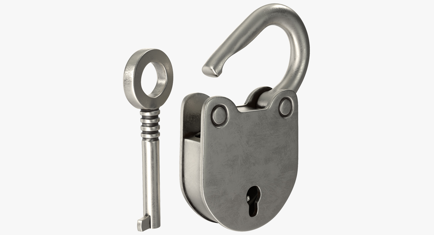 Retro Padlock With Key 3D