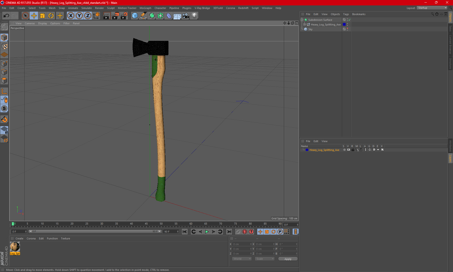 3D Heavy Log Splitting Axe model