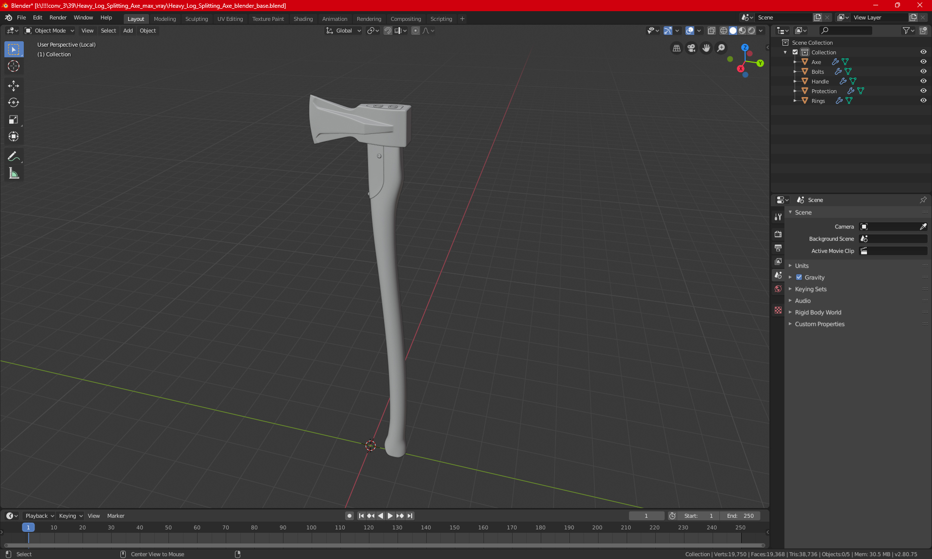 3D Heavy Log Splitting Axe model