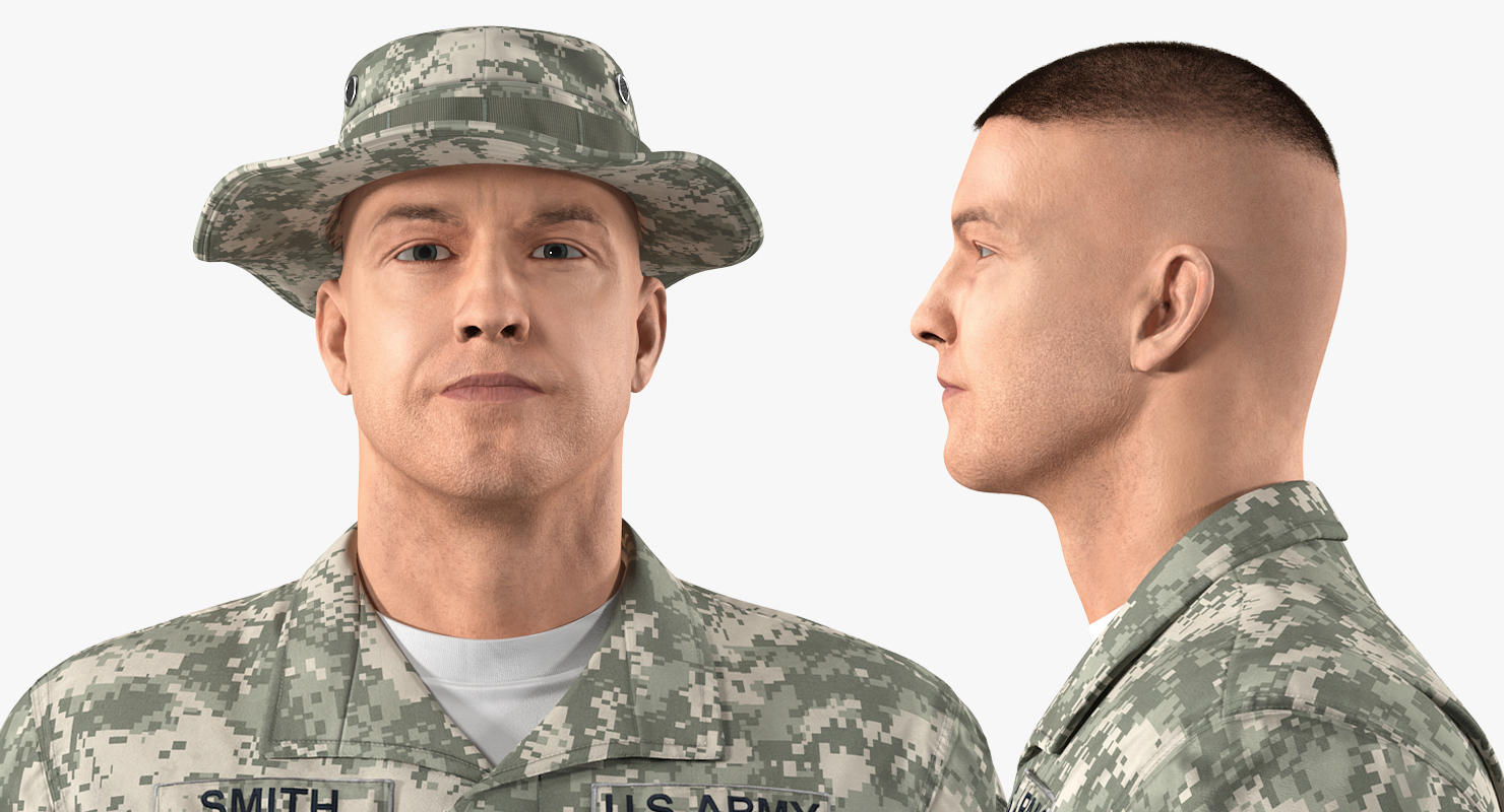 3D US Soldier Standing at Attention Fur