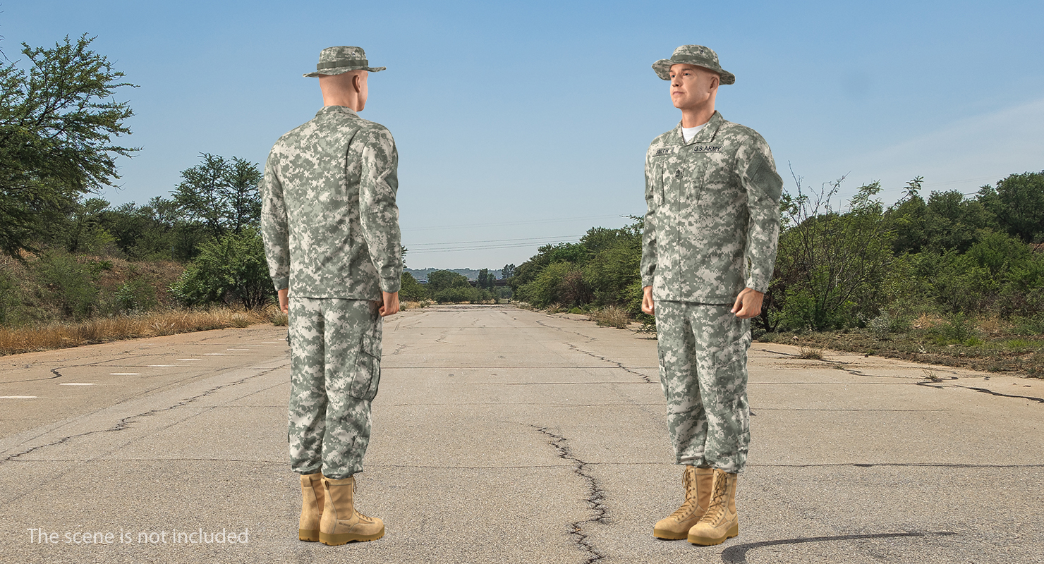 3D US Soldier Standing at Attention Fur