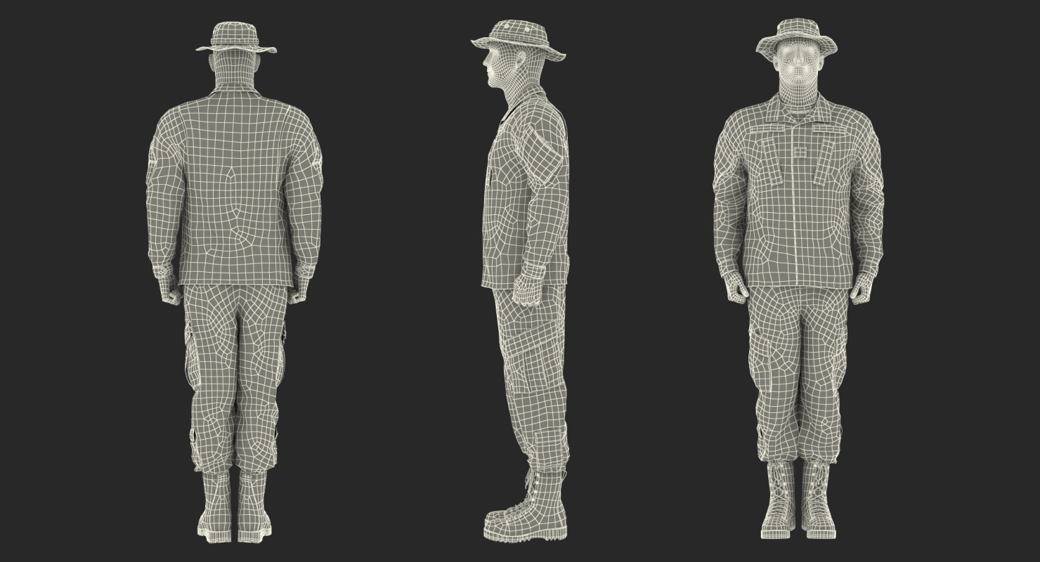 3D US Soldier Standing at Attention Fur