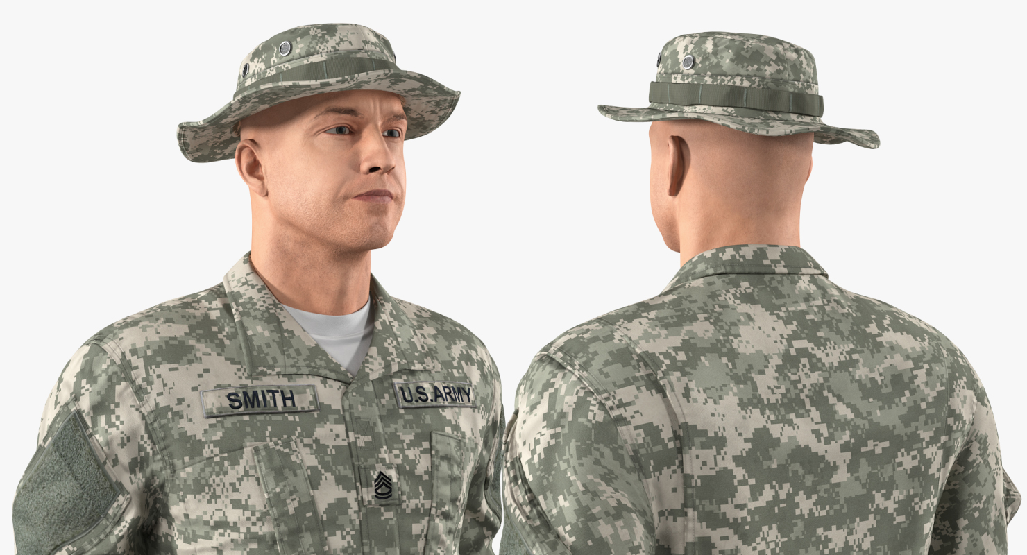 3D US Soldier Standing at Attention Fur