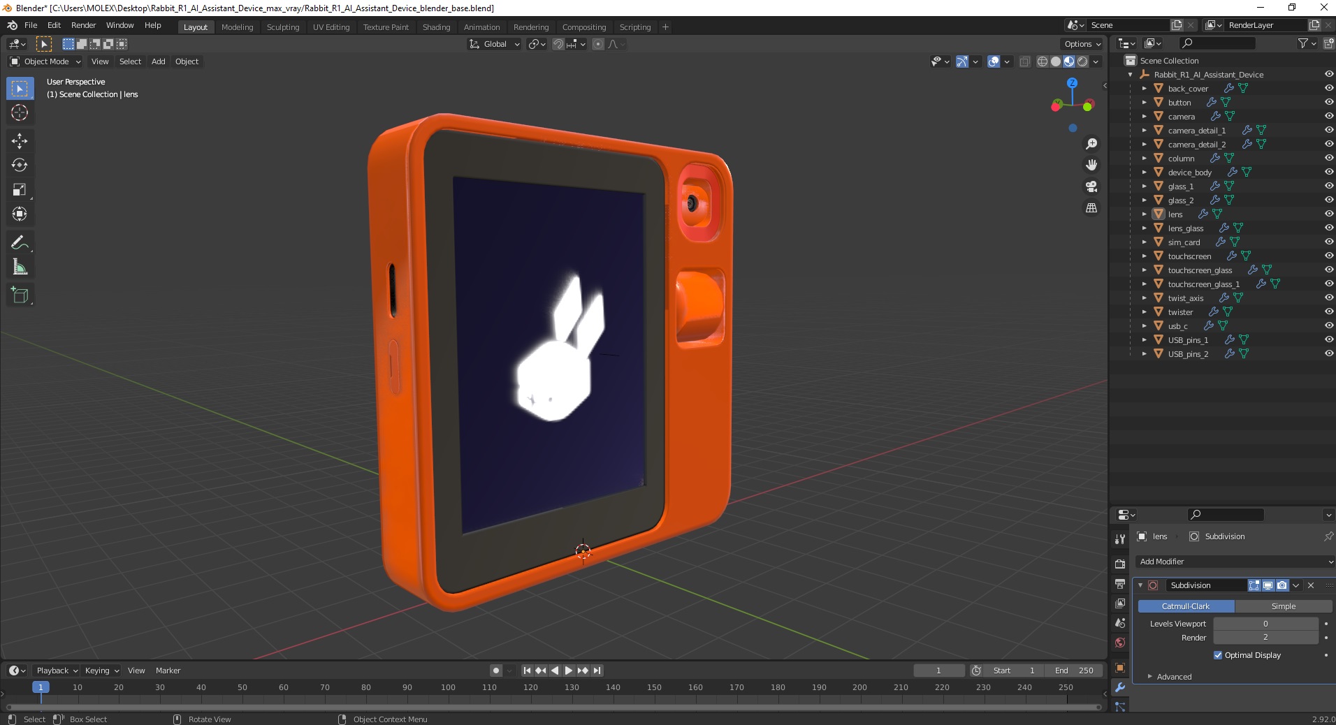 Rabbit R1 AI Assistant Device 3D model