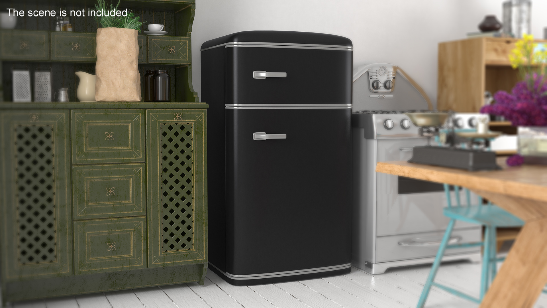 3D Retro Top Mount Fridge Freezer Black