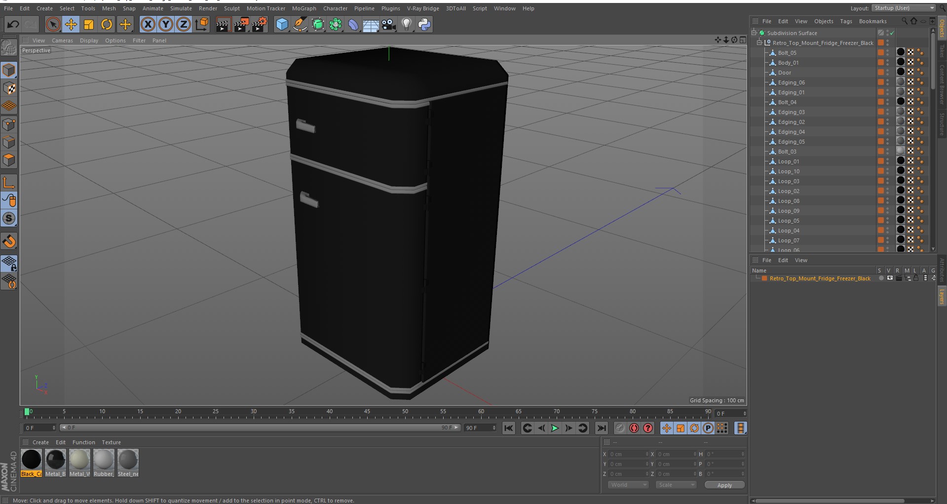 3D Retro Top Mount Fridge Freezer Black
