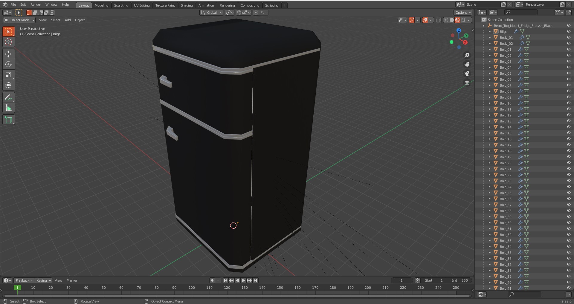 3D Retro Top Mount Fridge Freezer Black